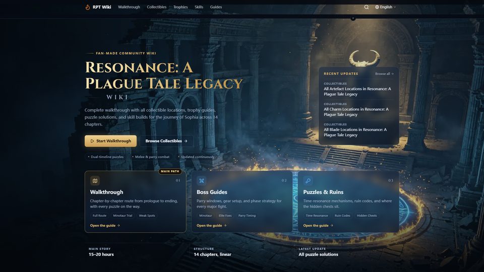 Screenshot of the Resonance Wiki homepage